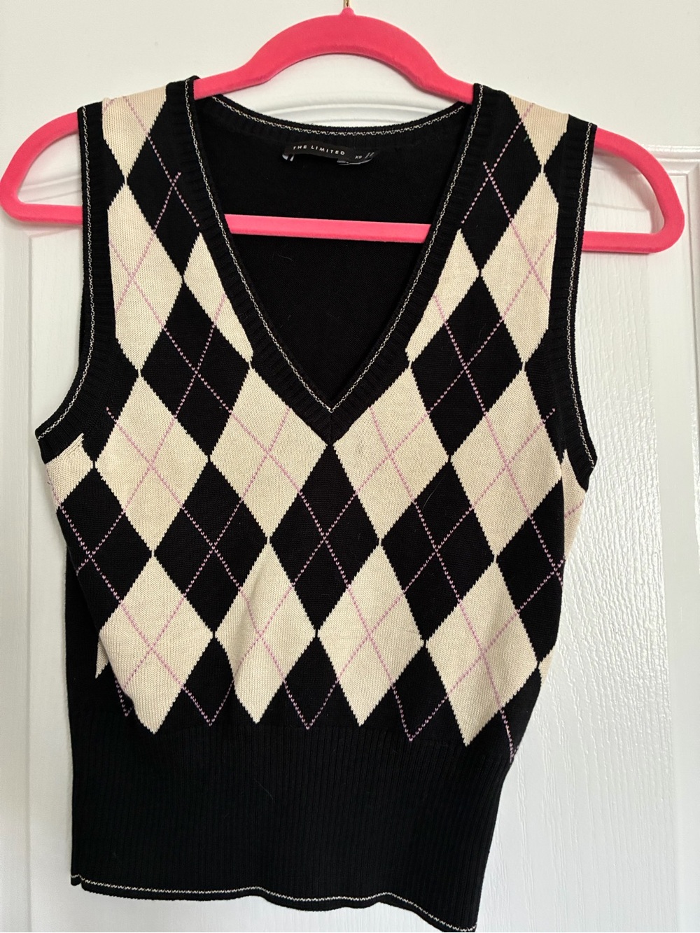 The Limited Black Cream Argyle V-Neck Sweater Vest